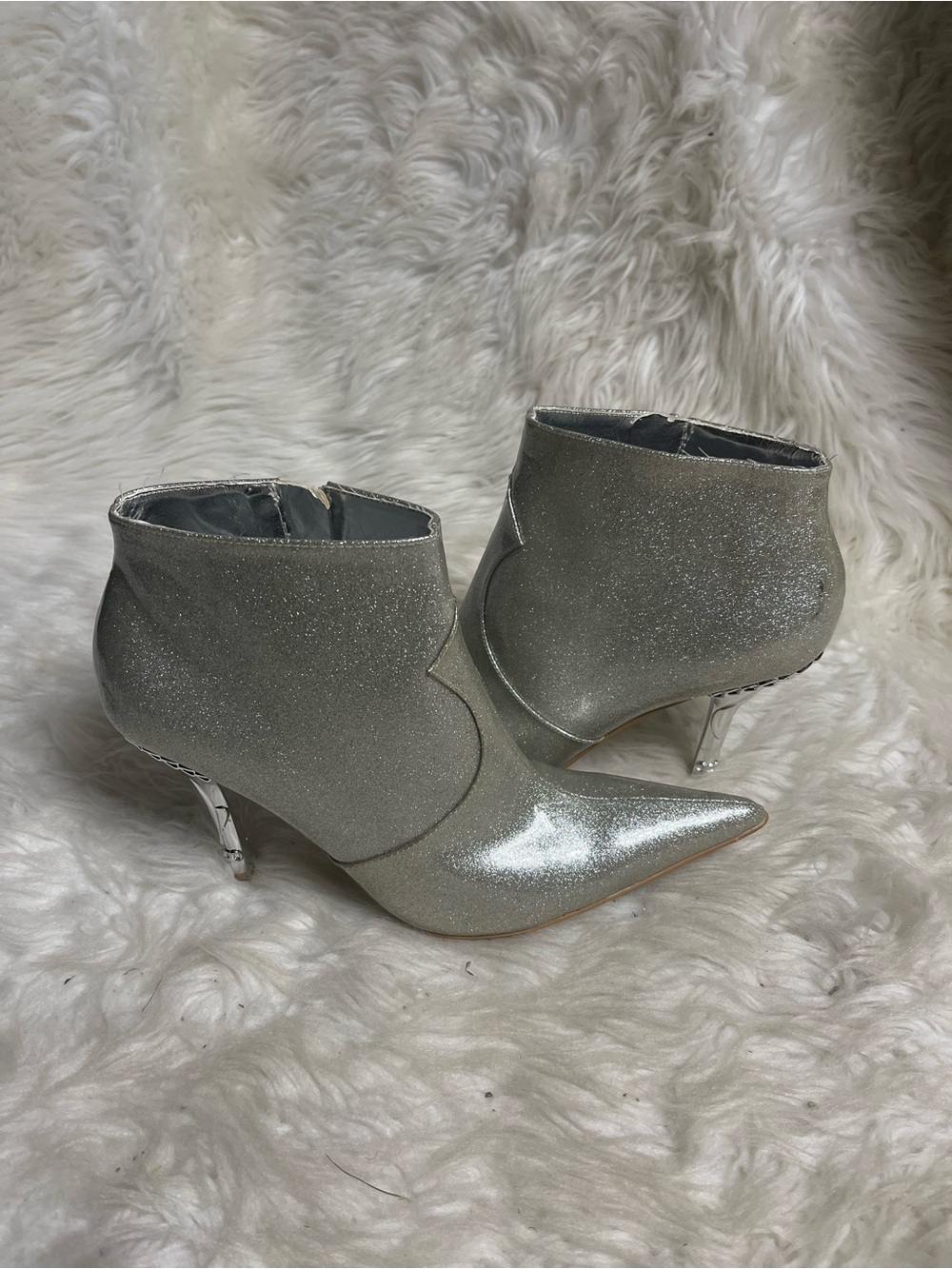 Baby Phat Silver Glitter Pointed Ankle Booties